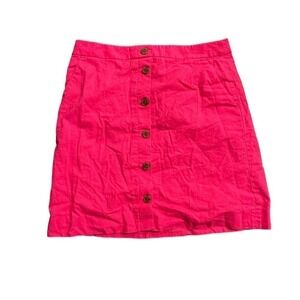 J. Crew Linen Blend Button Front Mini Skirt Hot Pink Size 4